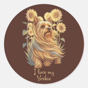 Sticker Rond J'adore mon Yorkie – Tournesol Vintage Amoureux de