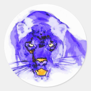 Sticker Rond Jaguar Blue Digital Pop Art