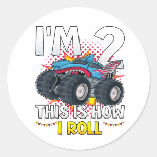 Sticker Rond J'ai 2 ans C'est comme ça que je roule Monster Tru
