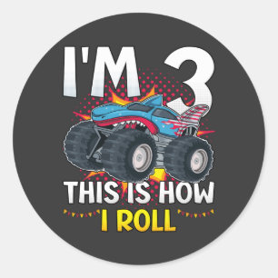 Sticker Rond J'ai 3 ans C'est comme ça que je roule Monster Tru