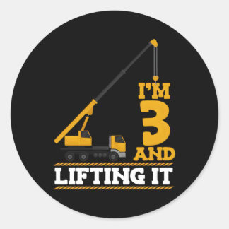 Sticker Rond J'Ai 3 Ans Et Je Lève Le Camion De Construction 3E