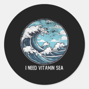 Sticker Rond J'Ai Besoin D'Une Mer D'Ondes De Vitamine Pour Sea