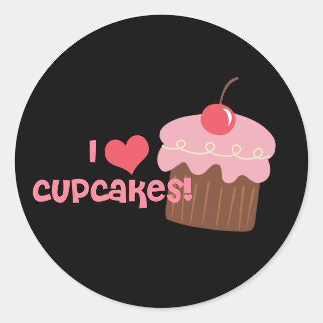 Sticker Rond j'ai coeur les cupcakes (Devant)