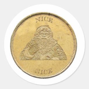 Sticker Rond J'ai été Nice, pièce de monnaie de Père Noël