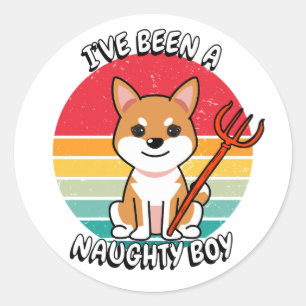 Sticker Rond J'ai été un garçon coquin - chien orange