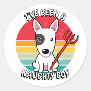 Sticker Rond J'ai été un garçon coquin - taureau terrier chien