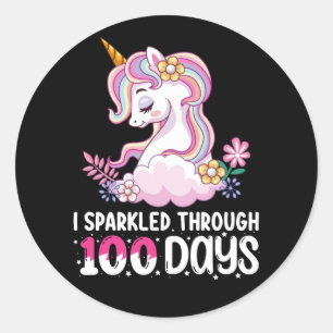Sticker Rond J'ai étincelé pendant 100 jours de l'école Unicorn
