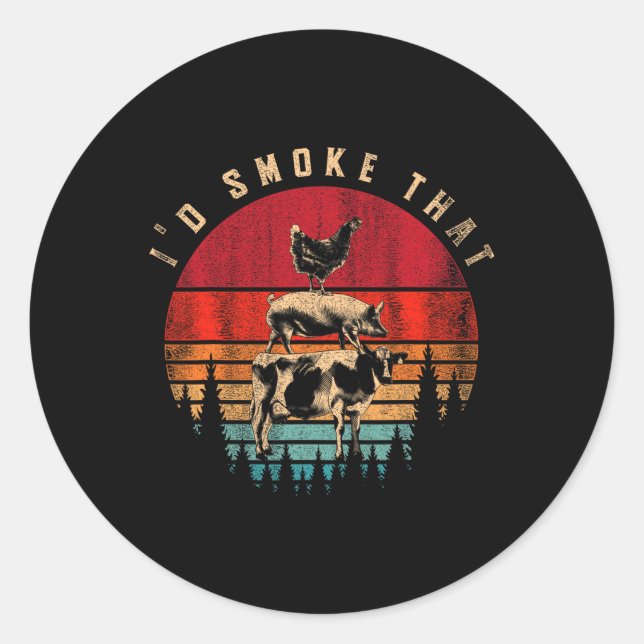 Sticker Rond J'Ai Fumé Drôle Viande Fumée Barbecue Chef (Devant)