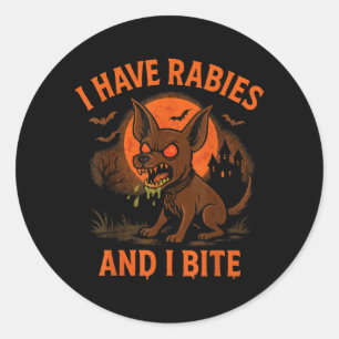 Sticker Rond J'ai la rage Bite Halloween Chien Humour Sombre