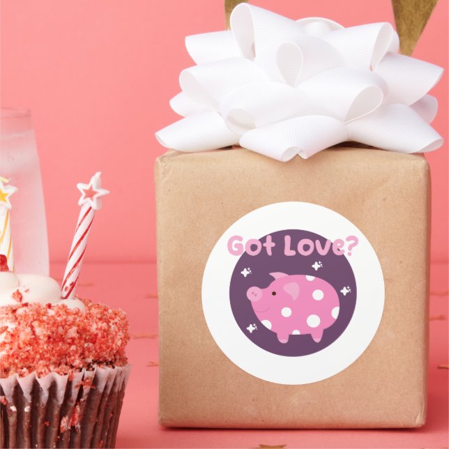 Sticker Rond J'ai l'amour Kawaii mignon porc rose (Fête)