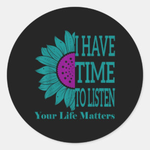 Sticker Rond J'Ai Le Temps D'Écouter Sensibilisation Au Suicide