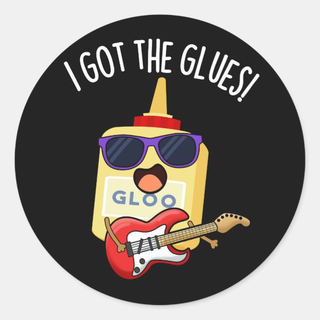 Sticker Rond J'Ai Les Glues Funny Blues Pun Dark BG (Devant)