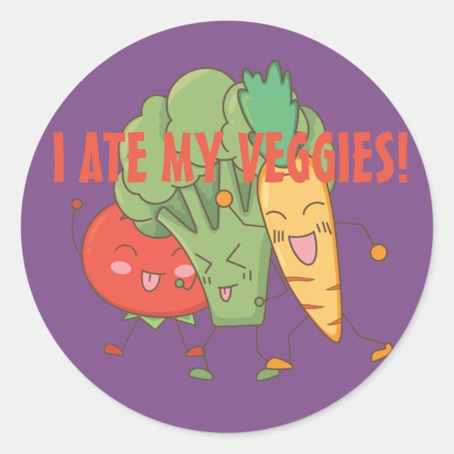 Sticker Rond J'Ai Mangé Ma Tomate Légume Brocoli Carotte Violet (Devant)