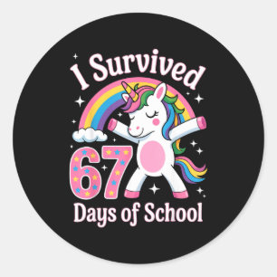 Sticker Rond J'ai survécu 67 jours d'école drôle 67 professeurs