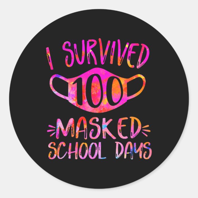 Sticker Rond J'ai survécu à 100 journées scolaires masquées Étu (Devant)