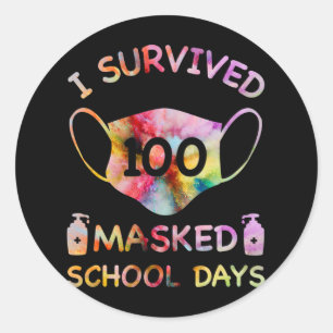 Sticker Rond J'Ai Survécu À 100 Journées Scolaires Masquées Pou