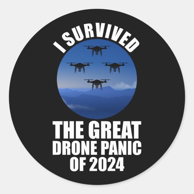 Sticker Rond J'Ai Survécu À La Grande Panique Des Drones De 202 (Devant)
