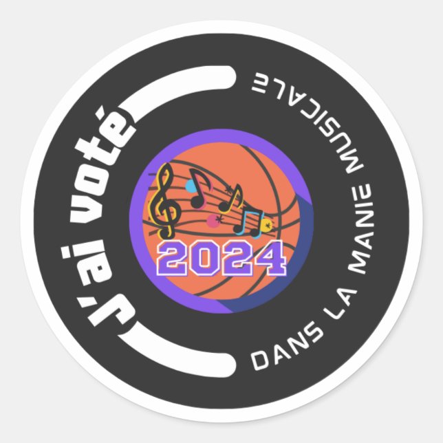 Sticker Rond J'ai voté 2024 noir et blanc (Devant)