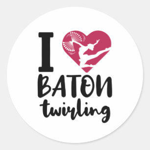 Sticker Rond J'Aime Baton Twirling