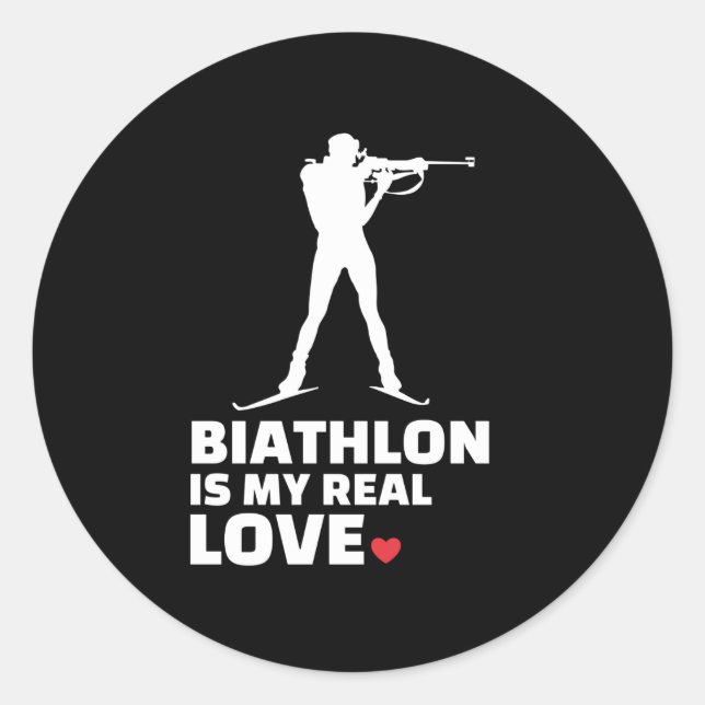 Sticker Rond J'aime biathlon Silhouette de biathlon élégant (Devant)