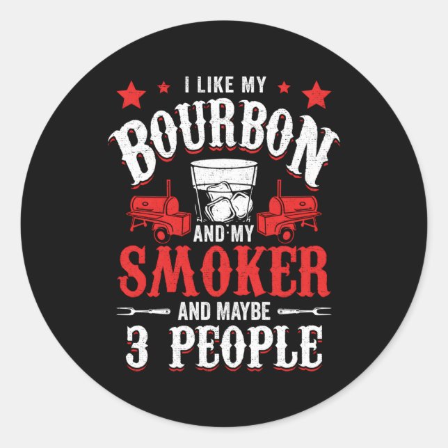 Sticker Rond J'Aime Bourbon Mon Fumeur 3 Personnes Bbq (Devant)