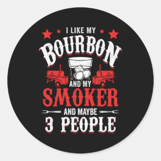 Sticker Rond J'Aime Bourbon Mon Fumeur 3 Personnes Bbq