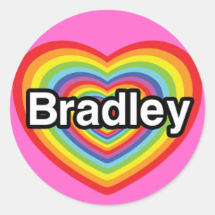Sticker Rond J'aime Bradley : coeur arc-en-ciel