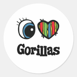 Sticker Rond J'aime (Cœur) les Gorilles