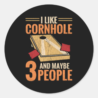 Sticker Rond J'Aime Cornhole Et Peut-Être 3 Personnes Corn Hole
