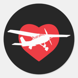 Sticker Rond J'aime des avions