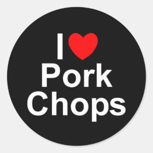 Sticker Rond J'aime des côtelettes de porc (de coeur)