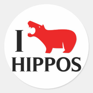 Sticker Rond J'aime des hippopotames