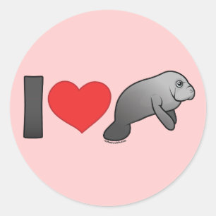 Sticker Rond J'aime des lamantins
