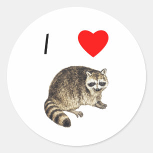 Sticker Rond J'aime des ratons laveurs
