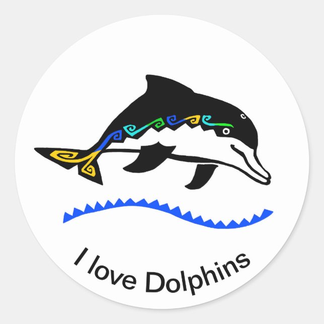 Sticker Rond J'aime DOLPHINS - Guerrier de la faune - Nature - (Devant)