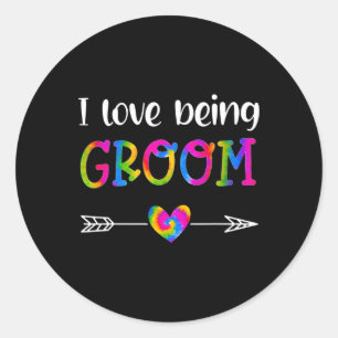 Sticker Rond J'aime être fiancé Fier fiancé Tie Dye Couple Mari