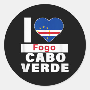 Sticker Rond J'aime Fogo Cabo Verde avec le cœur du drapeau du 