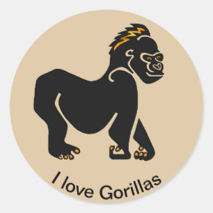 Sticker Rond J'aime GORILLAS - Amoureux des animaux - faune