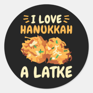 Sticker Rond J'Aime Hanoukka Un Latke Funny Latkes Heureux