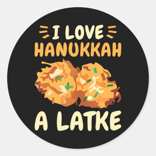 Sticker Rond J'Aime Hanoukka Un Latke Funny Latkes Heureux (Devant)