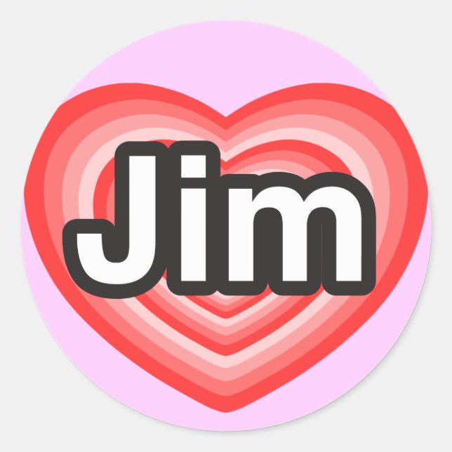 Sticker Rond J'aime Jim. Je t'aime Jim. Cœur (Devant)