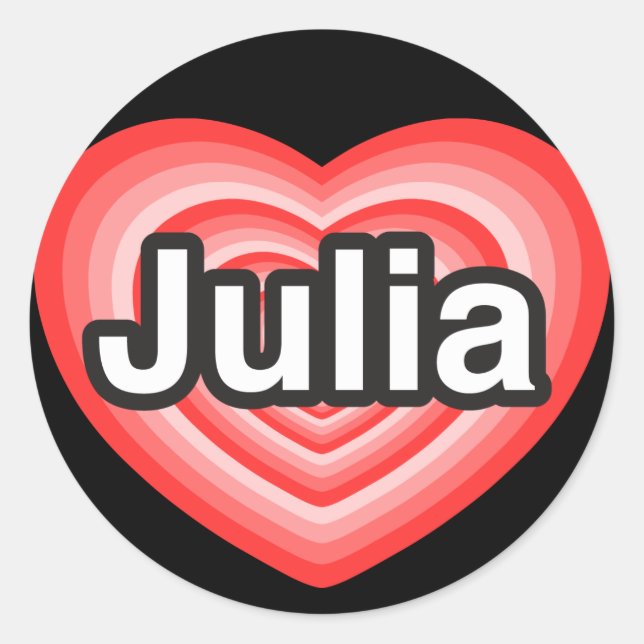 Sticker Rond J'aime Julia. Je t'aime Julia. Cœur (Devant)