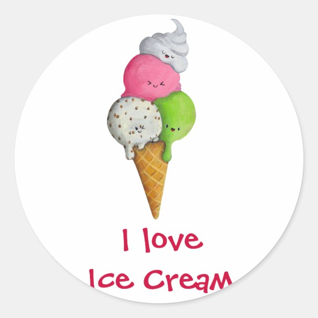 Sticker Rond J'aime la crème glacée (Devant)