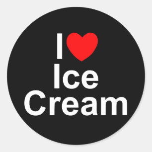 Sticker Rond J'aime la crème glacée (de coeur)