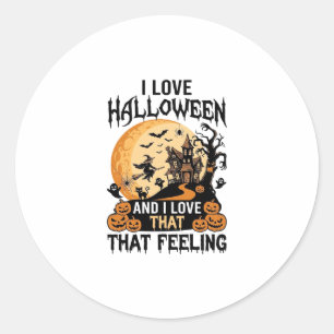 Sticker Rond J'aime la maison hantée Halloween Sorcière de lune