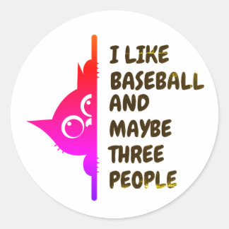 Sticker Rond J'aime le chat qui regarde le baseball