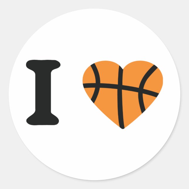 Sticker Rond J'aime le coeur de basket-ball (Devant)
