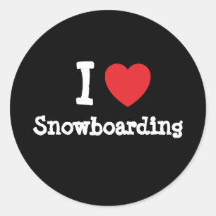 Sticker Rond J'aime le coeur de Snowboard personnalisé