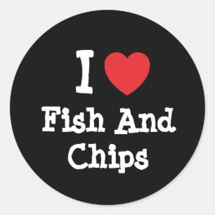 Sticker Rond J'aime le coeur Poisson et chips T-shirt