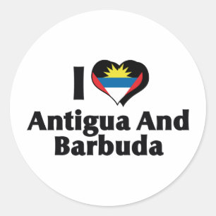 Sticker Rond J'aime le drapeau d'Antigua-et-Barbuda